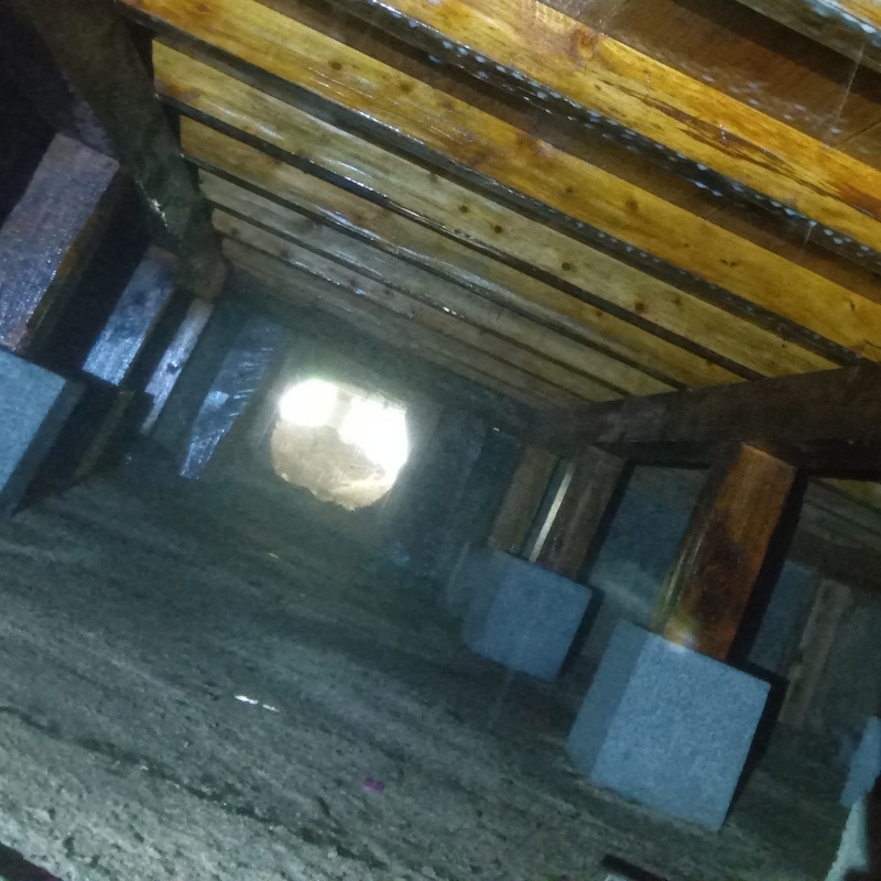 床下の土壌に防蟻剤を散布した様子