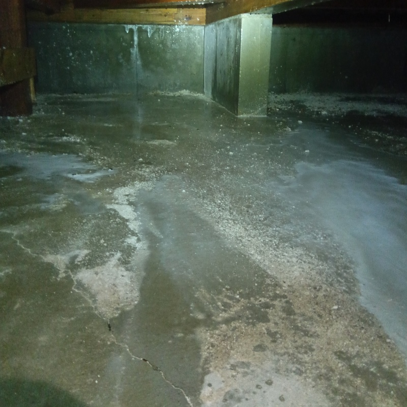 床下の土壌にシロアリ駆除剤を散布した様子