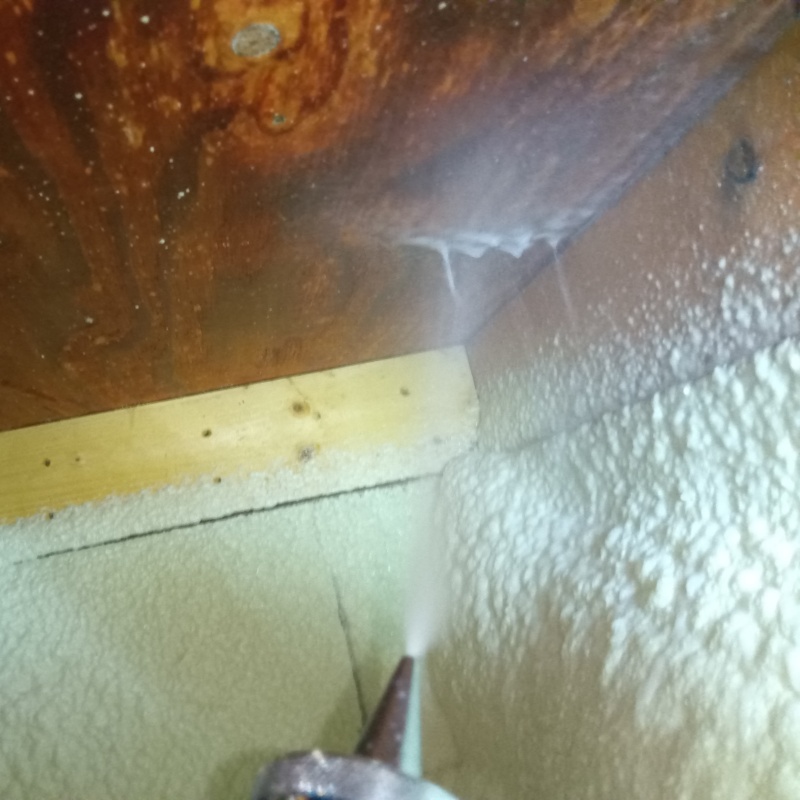 床下の木材に防蟻剤を散布する様子