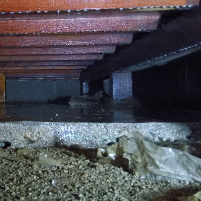 床下の土壌にシロアリ駆除剤を散布した様子