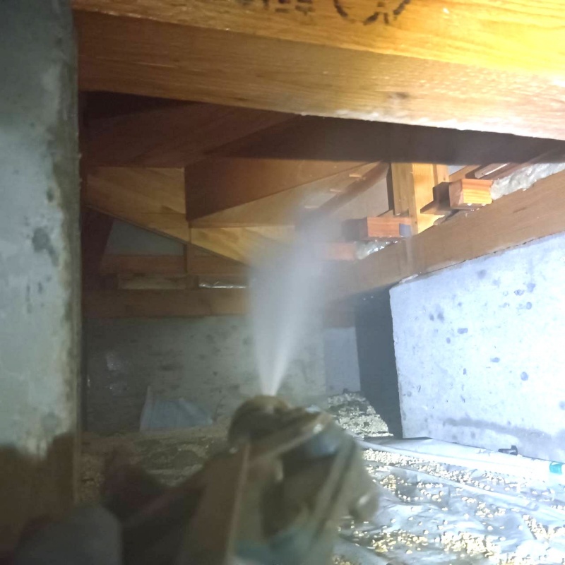 床下木材にシロアリ駆除剤を散布
