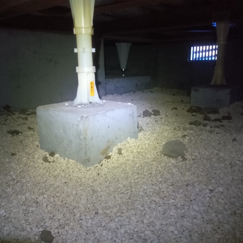 玄関床のタイルの目地からシロアリ駆除剤を注入