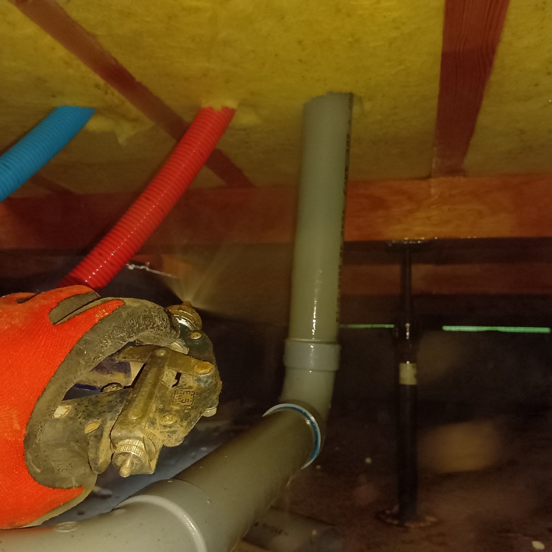 床下の木材にシロアリ駆除剤を散布