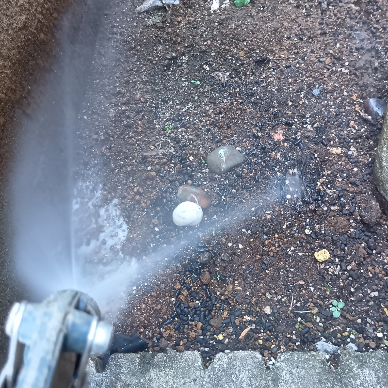 屋外の地面にシロアリ駆除剤を散布