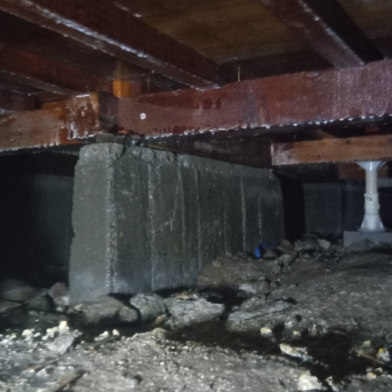 基礎にシロアリ駆除剤を散布した様子