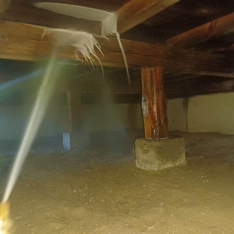 床下木材にシロアリ駆除剤を散布