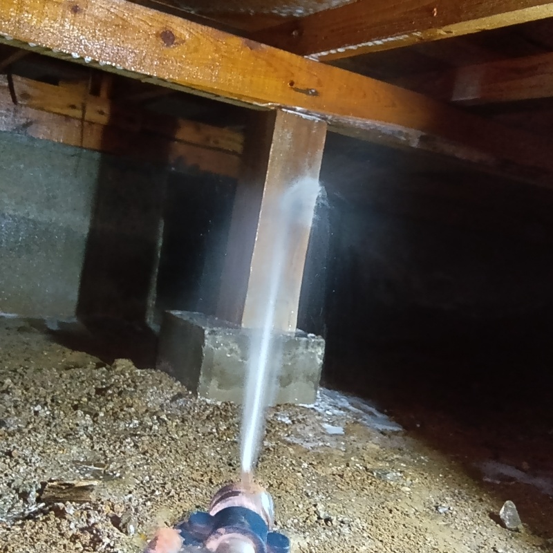 床下の木材に防蟻剤を散布