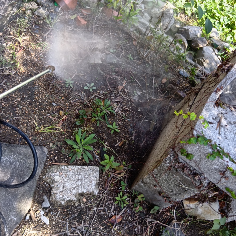 建物外周の土壌にシロアリ駆除剤を散布
