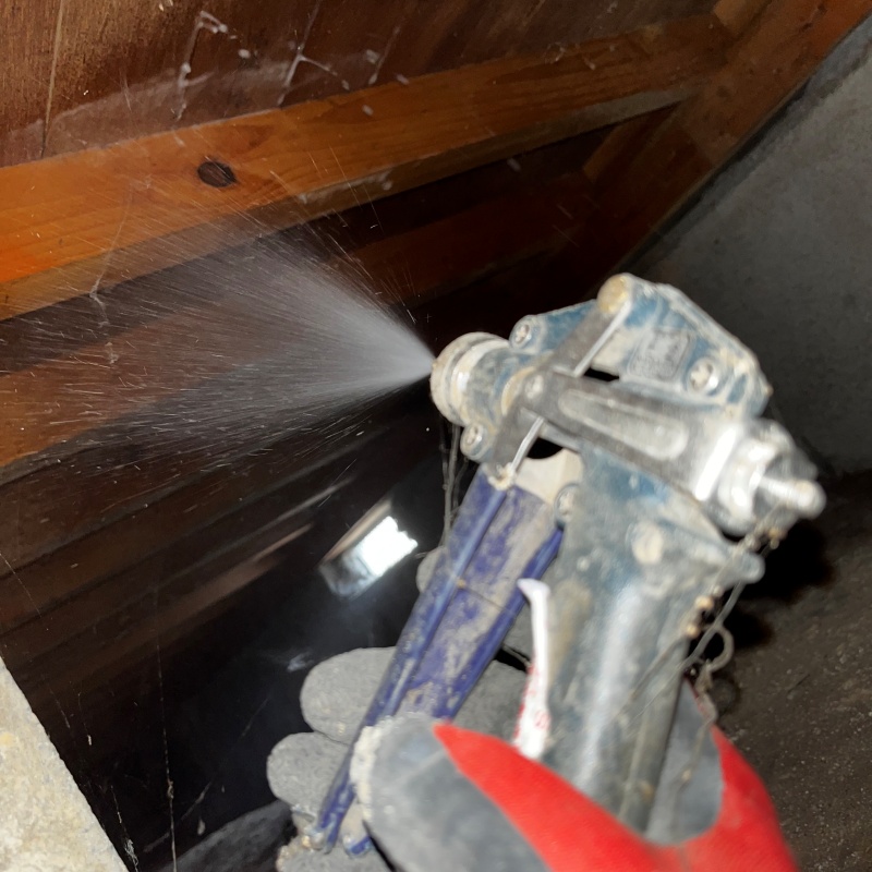 床下の木材にシロアリ駆除剤を散布