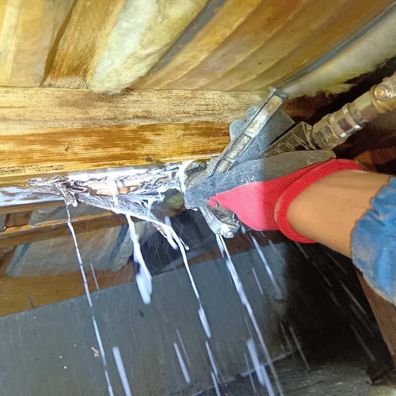 床下木材にシロアリ駆除剤を散布