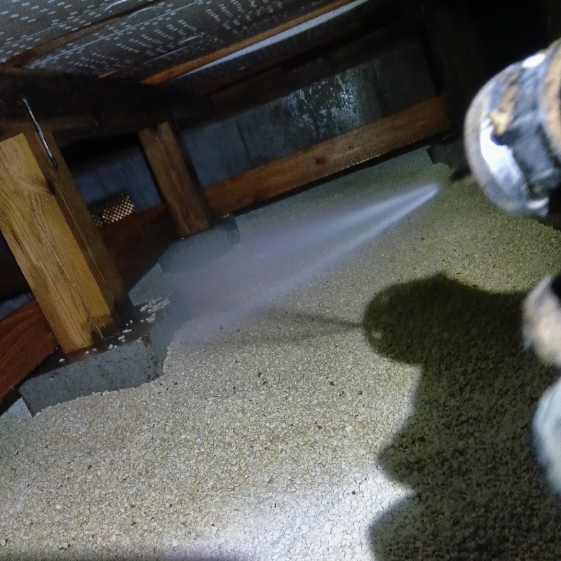 束石にシロアリ駆除剤を散布