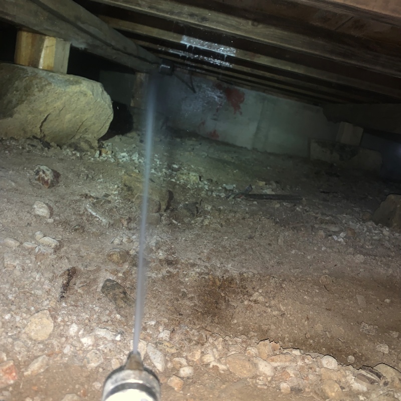 床下のコンクリートにシロアリ駆除剤を散布