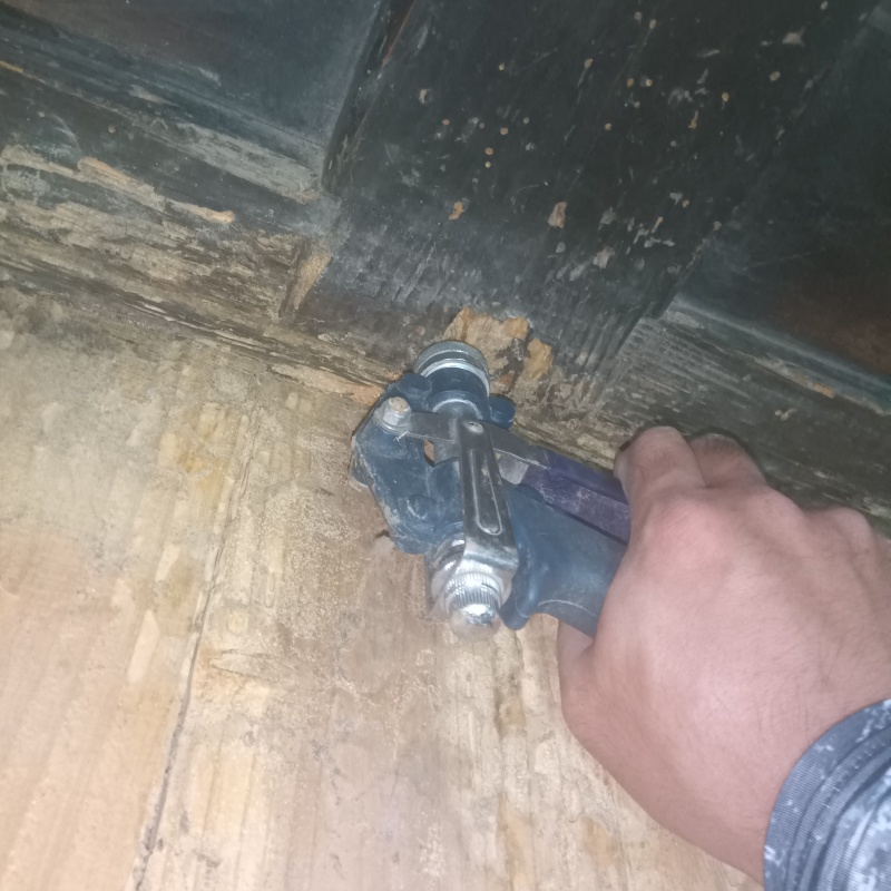 傷んだ木材に直接シロアリ駆除剤を注入