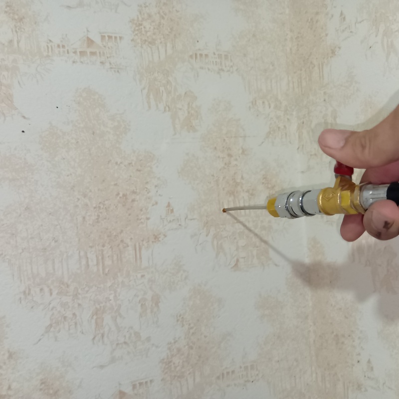 壁に穴を開けて内部にシロアリ駆除剤を注入