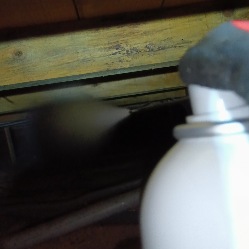 屋根裏に忌避剤を散布する様子
