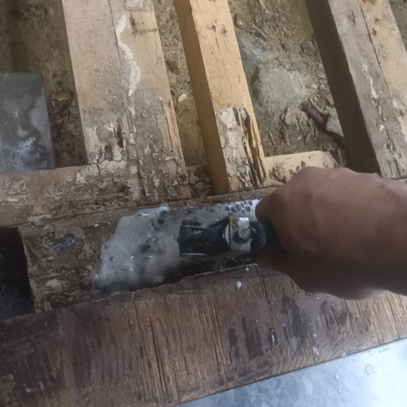 傷んだ木部にシロアリ駆除剤を散布