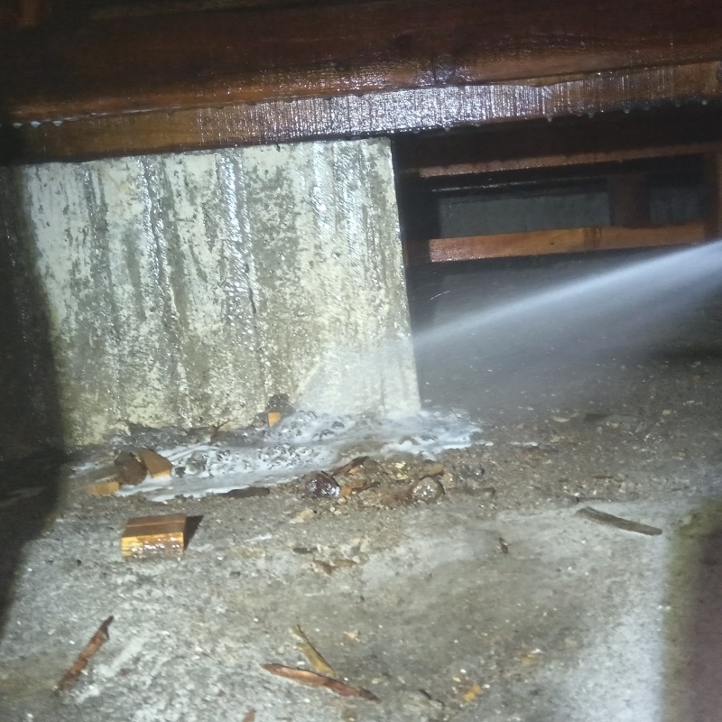 床下の地面にシロアリ駆除剤を散布