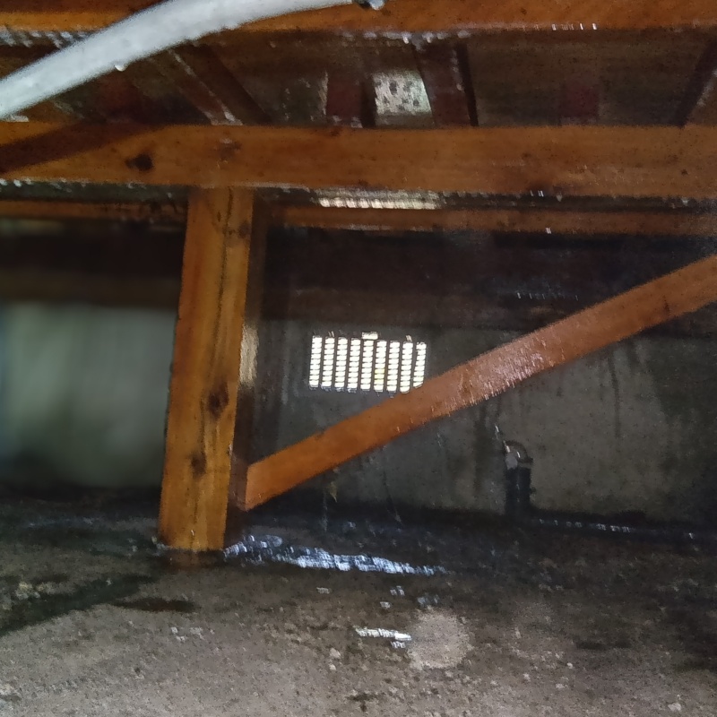 床下木材のすみずみにシロアリ駆除剤を散布