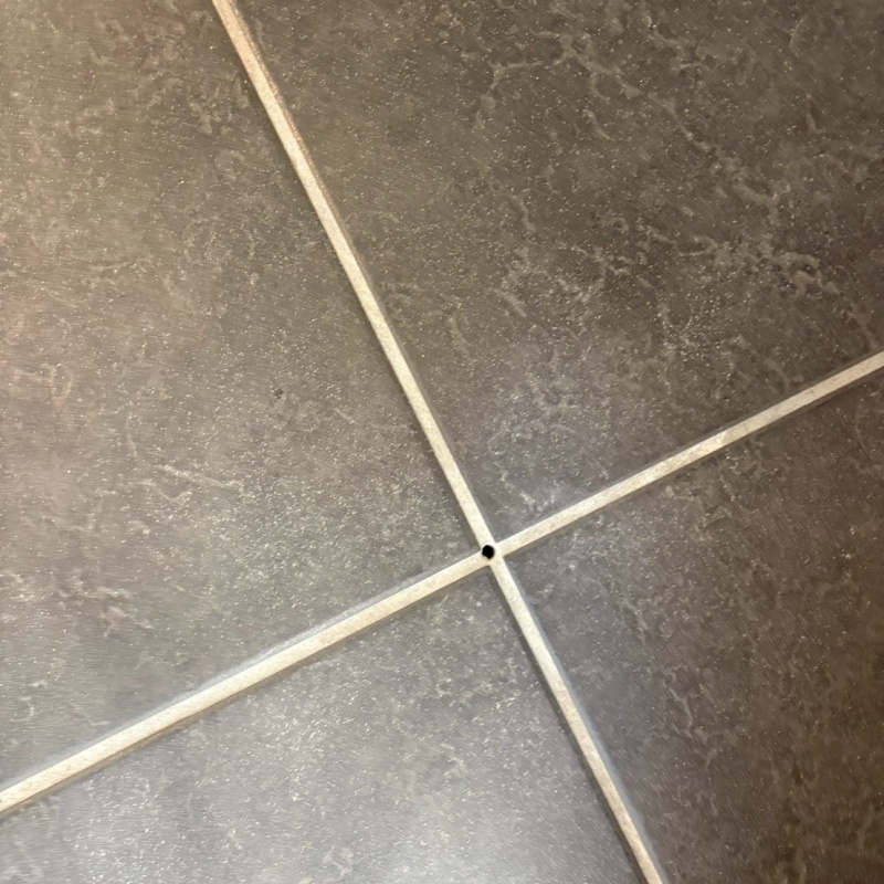 防蟻剤を注入する穴を開けている様子