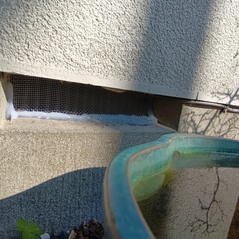 床下換気口をネットとパテで封鎖