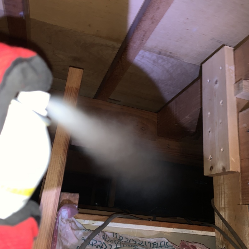 屋根裏に忌避剤をスプレー