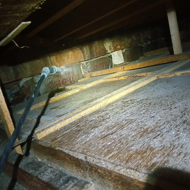 屋根裏に殺虫剤を散布
