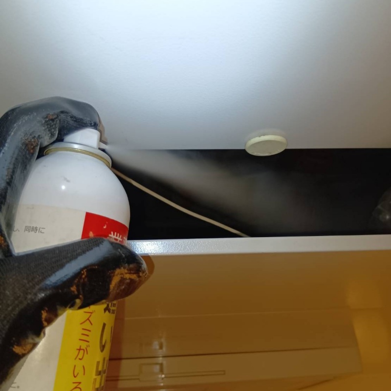 屋根裏に忌避剤をスプレー