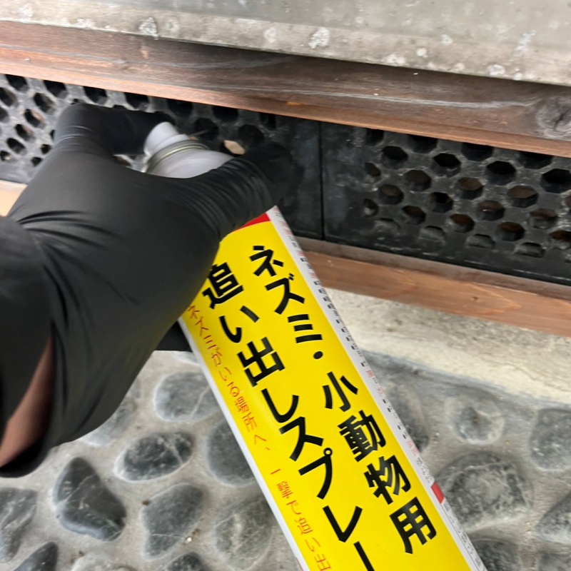 床下換気口から忌避剤をスプレー