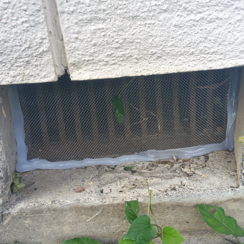 床下換気口をネットとパテで封鎖