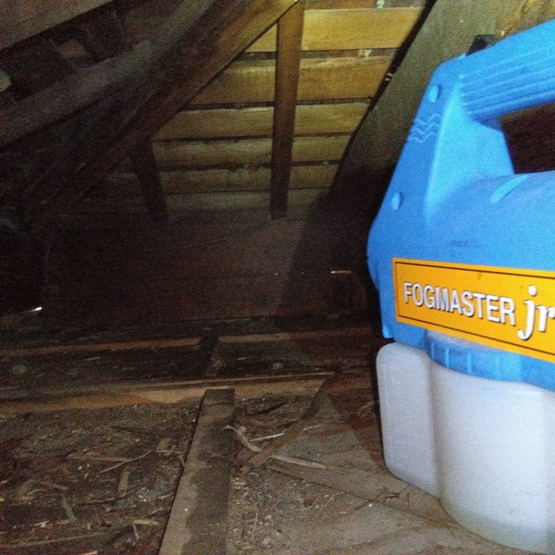 屋根裏に除菌剤を散布