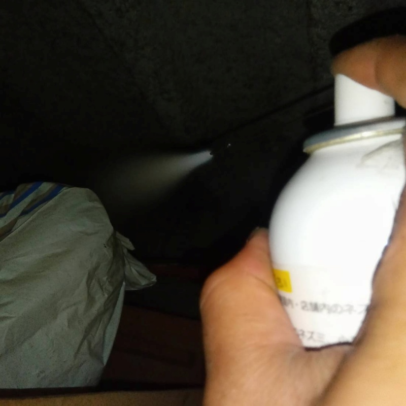忌避剤を吹き付けている様子