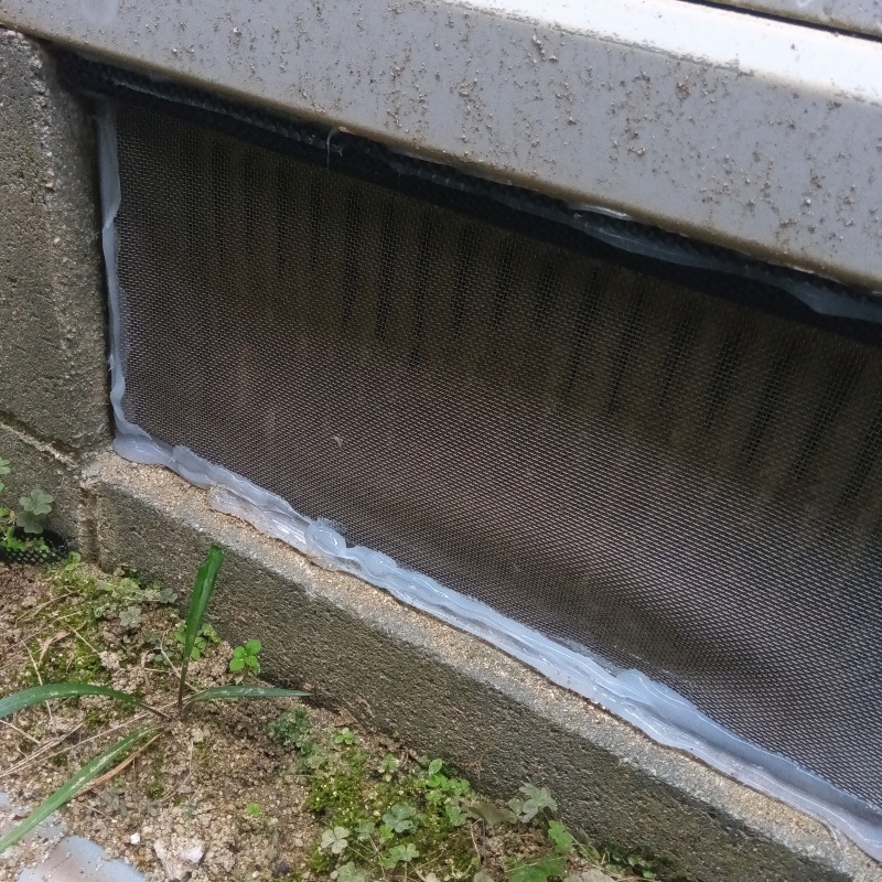 床下換気口をネットとパテで封鎖