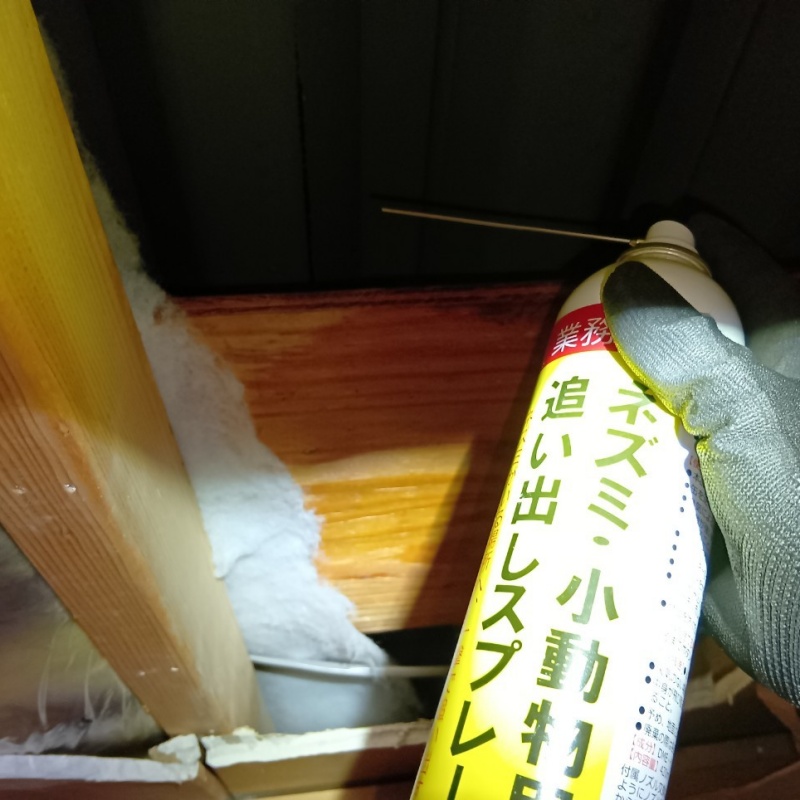 忌避剤を吹き付けている様子