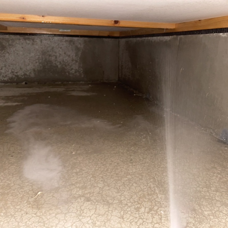 床下の基礎部分に防蟻剤を散布する様子