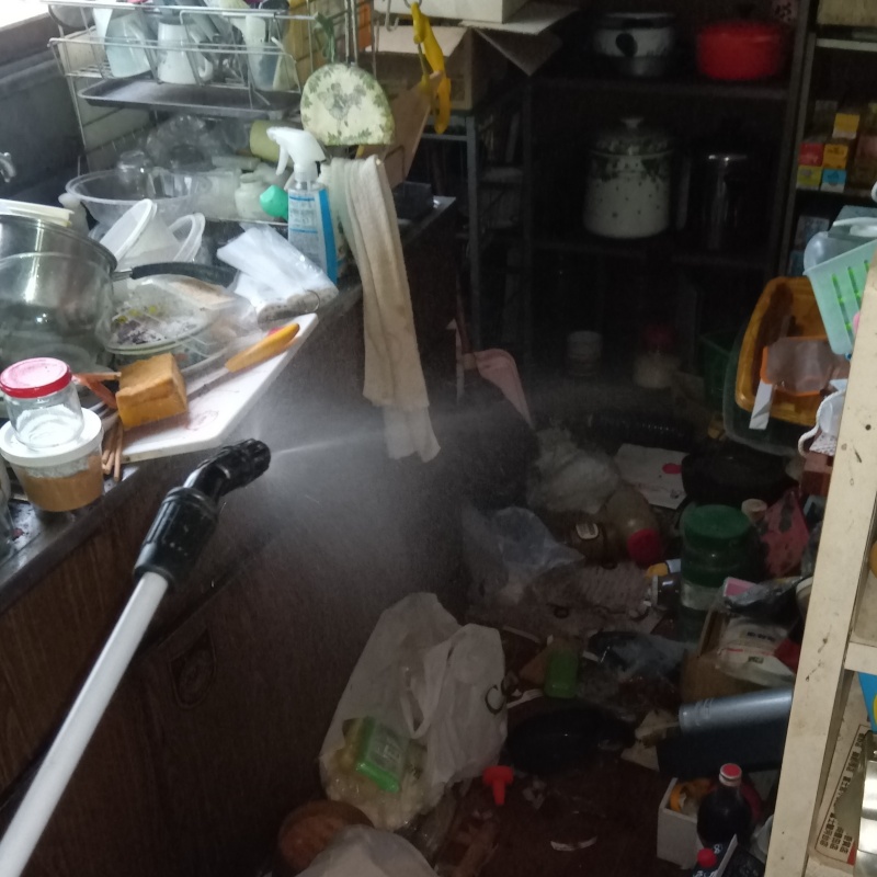 建物全体に除菌剤をスプレー
