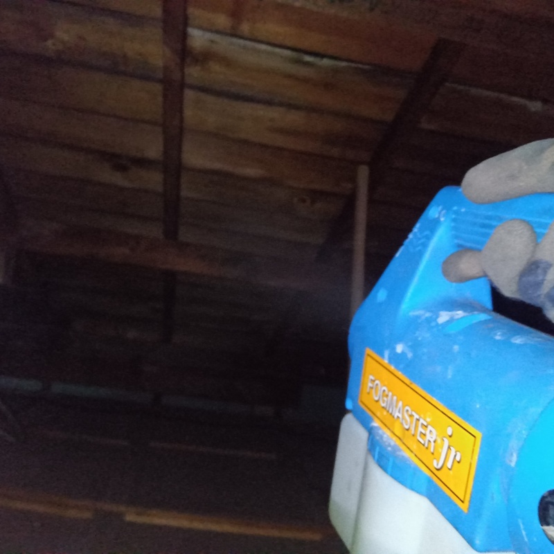 屋根裏に除菌剤を散布