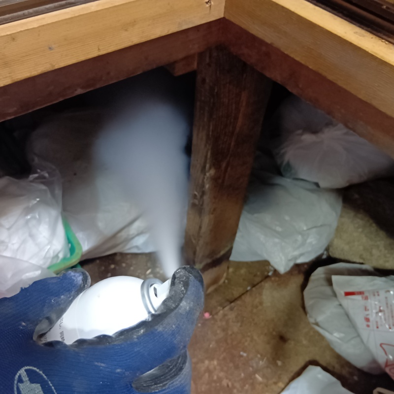 忌避剤を吹き付けている様子