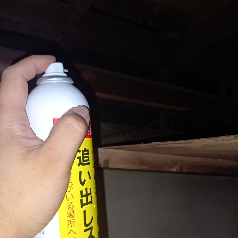 屋根裏に忌避剤をスプレー