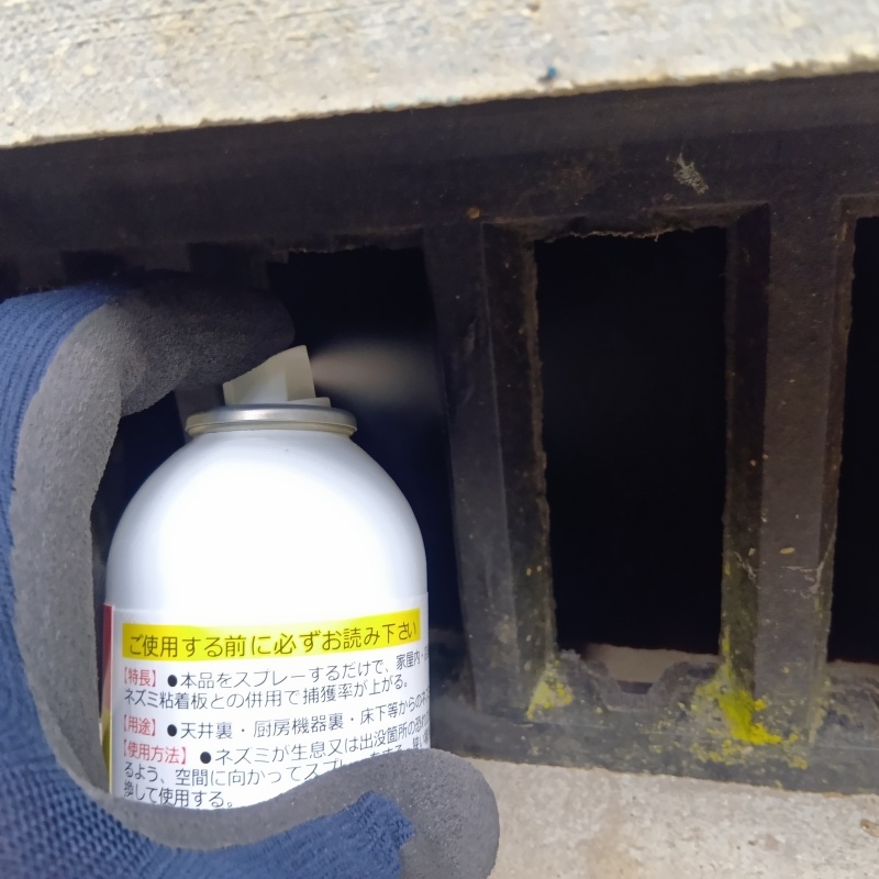 床下換気口から忌避剤をスプレー