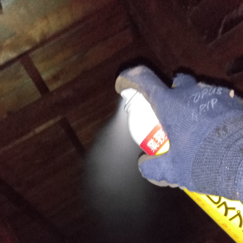 忌避剤を吹き付けている様子