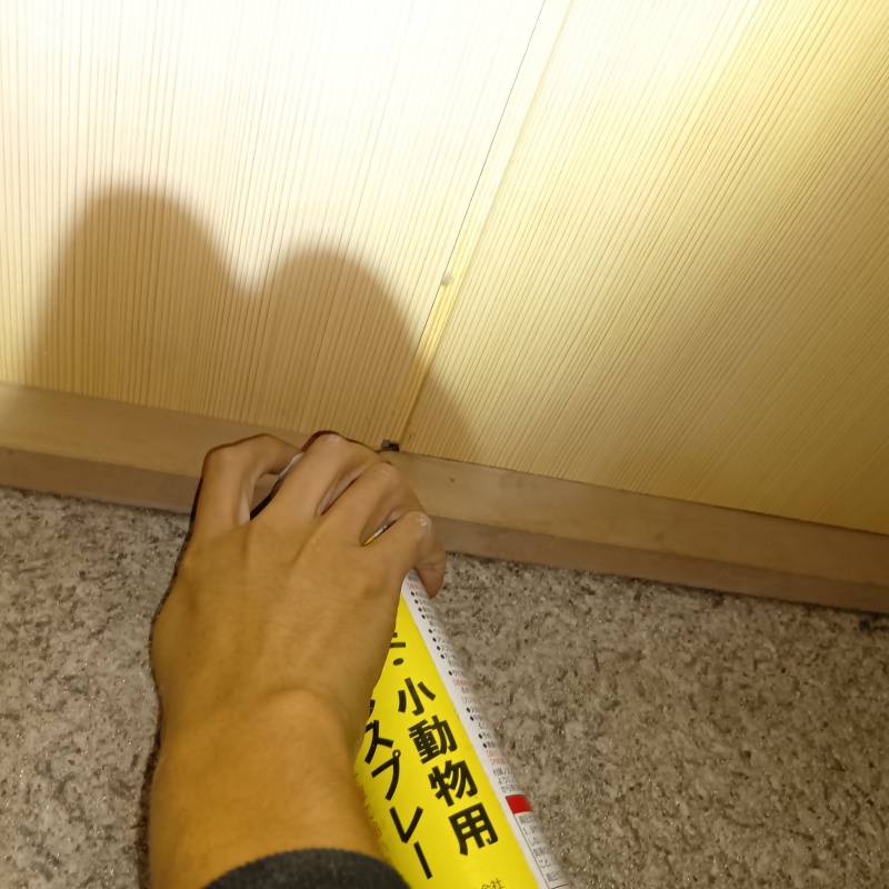 天井のすき間から忌避剤をスプレー