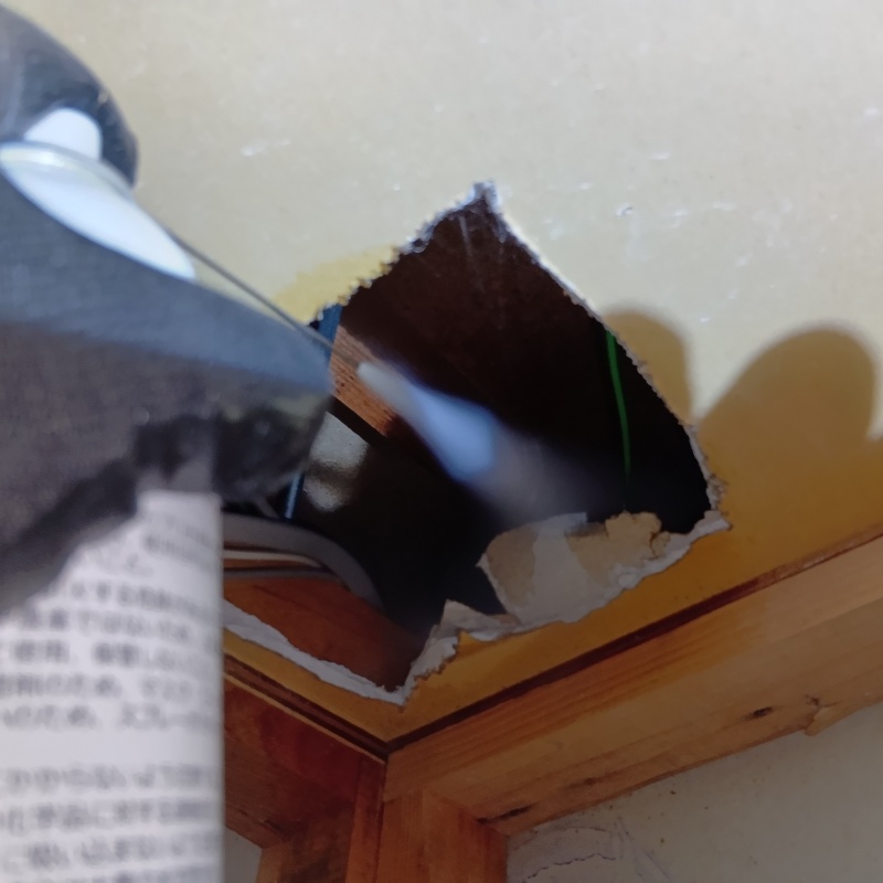 屋根裏に忌避剤をスプレー