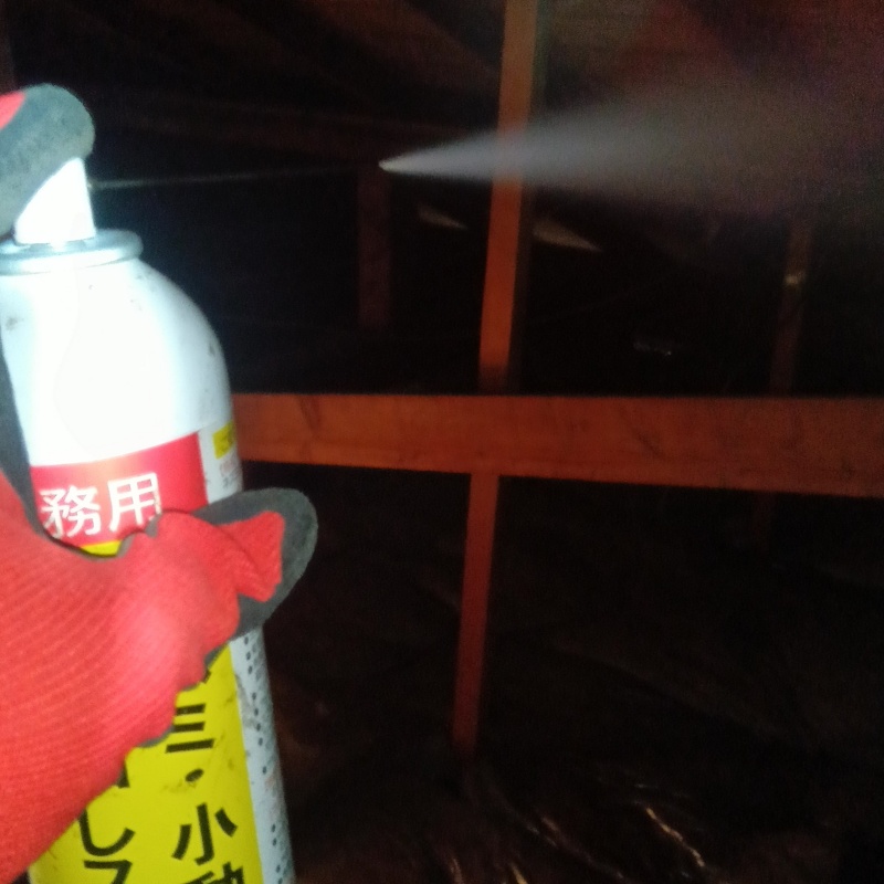 屋根裏に忌避剤をスプレー