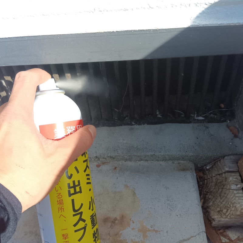 床下換気口から忌避剤をスプレー