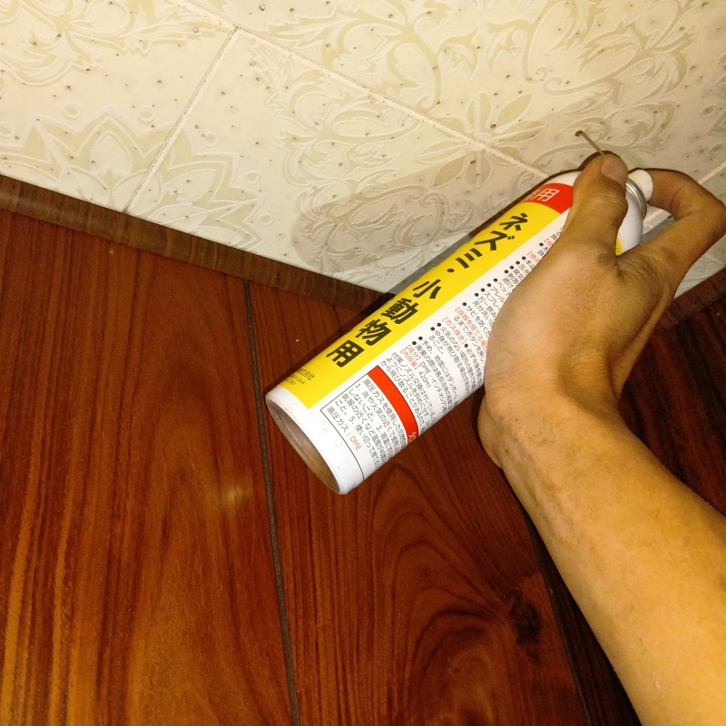 天井に穴を開けて忌避剤を噴射