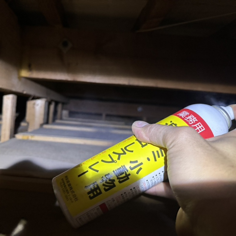 屋根裏に忌避剤をスプレー