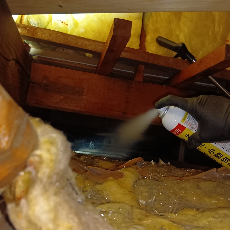 屋根裏に忌避剤をスプレー
