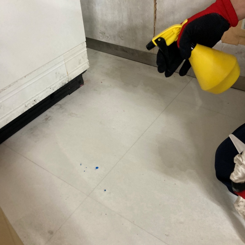 死骸があった場所の周辺に除菌・消臭剤を散布
