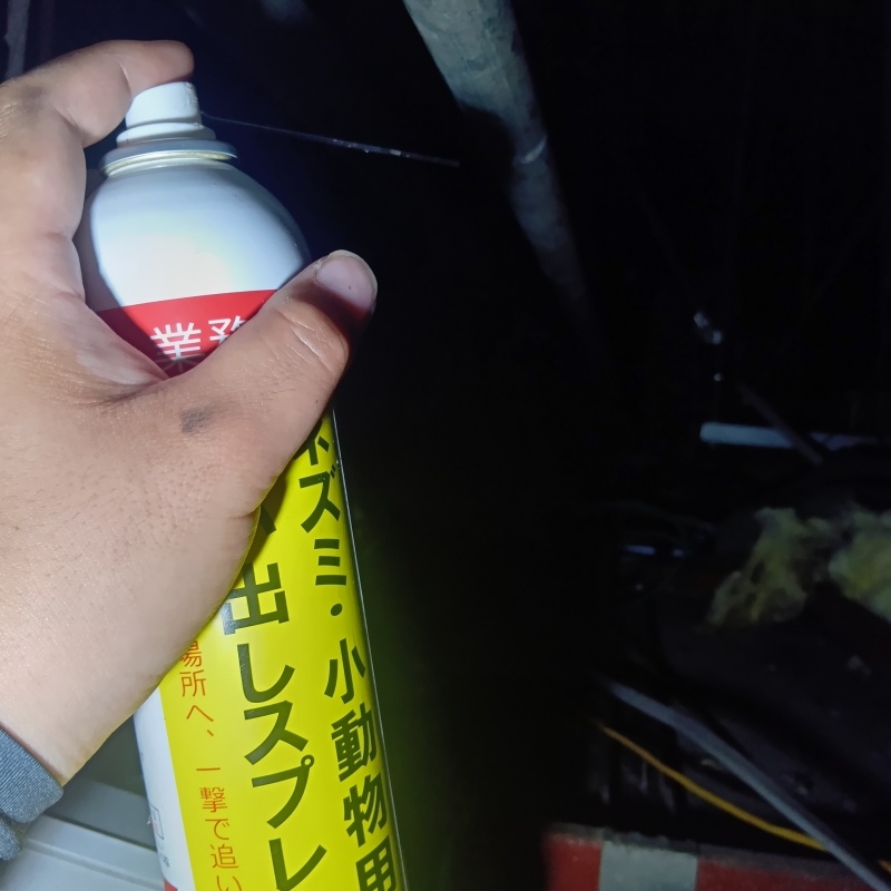 天井裏に忌避剤をスプレー