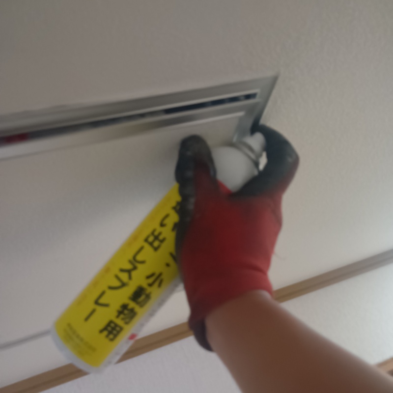 天井口から忌避剤をスプレー